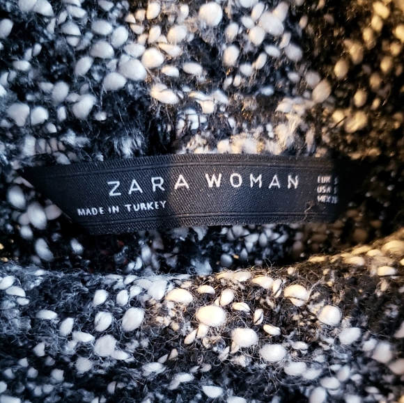 Zara Woman Tweed Turtleneck Cape Poncho Pullover Black and White - Picture 3 of 5